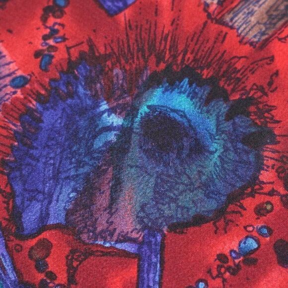 J. Garcia Red Teal Brown Astract Print Short Wide Silk Tie‎ - Picture 2 of 6